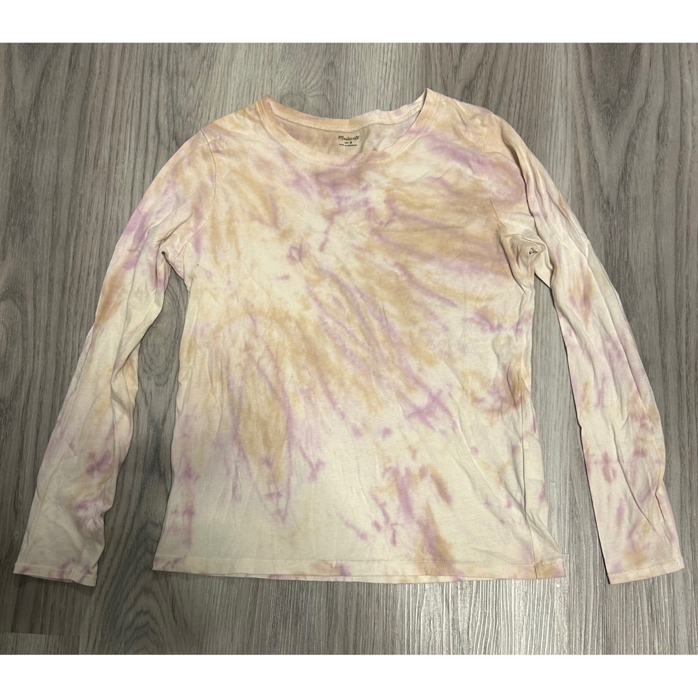 Madewell Tie Dye Long Sleeve Crew Neck T Shirt Women Size S Pink Orange Cream